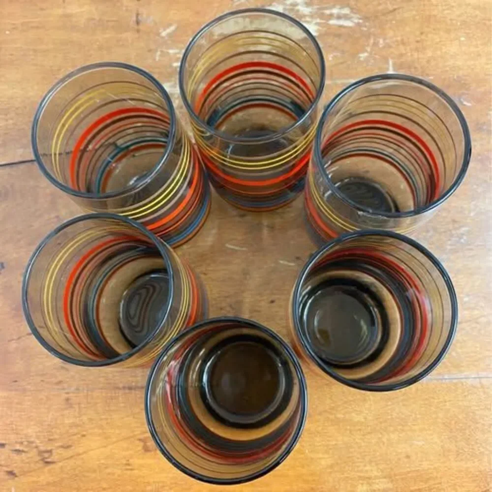 Vintage Dominion smoked amber retro striped juice glasses set of 6
